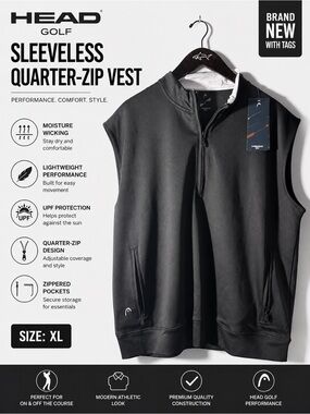 NWT HEAD Golf Men’s Performance Quarter Zip Sleeveless Vest Gray Size XL